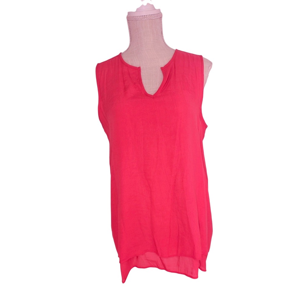 Cristina B Womens Red Sleeveless Layered Front V-Neck Flowy Blouse Top Medium
